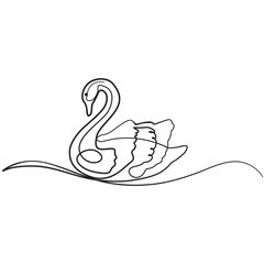 Continuous line drawing of beautiful swan artwork. Modern minimalist Single one-line art of swimming sawn for poster, logotype, and icon. Outline Vector illustration. 