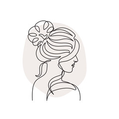 Hairstyle beauty salon silhouette. Abstract line drawing portrait. Female modern minimalist outline artwork isolated white background. Feminine logotype artwork.