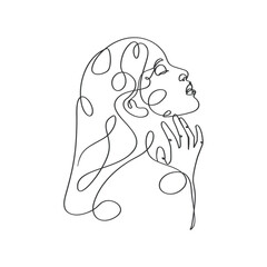 Women portrait.  Female linear drawing. Continuous line drawing of feminine. Surreal Modern Minimalist Art. Outline illustration.