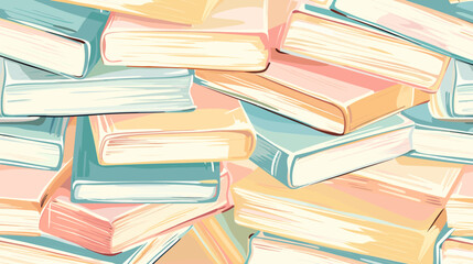 Seamless Pattern of Stacked Books in Pastel Colors, Education and Literature Background for Book Fair, Festival, and Event Promotion, Vector Illustration