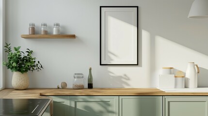 Frame mockup, modern and stylish home kitchen interior, wall poster frame