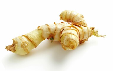 Fresh ginger root on a white background