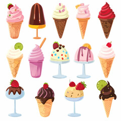 Ice cream collection, vector illustration isolated on white background