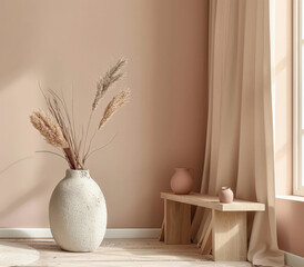 Elegant and contemporary home design composition with minimal furniture. Interiors minimalist composition with copyspace