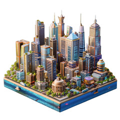 cute 3d city miniature on isolated background