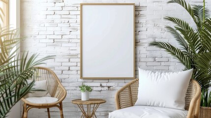 Modern living room interior with mock poster frame, Ai Generated Images