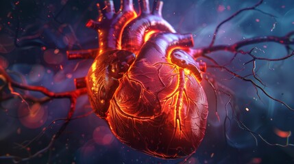 Human heart anatomy on scientific background. 3d illustration.