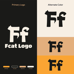 Logo illustration negative space cat letter F