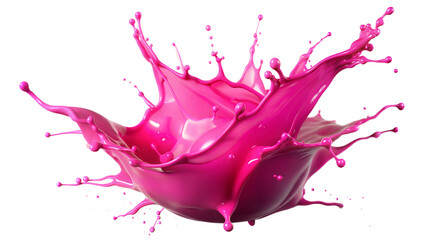 Bright Pink Splash – Playful Burst: A playful pink liquid splash bursting outward, ideal for fun and cheerful compositions, isolated on a white background.
