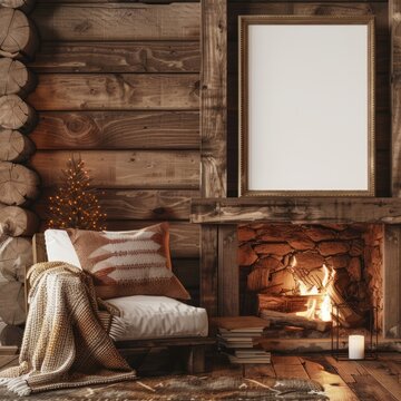 rustic cabin with a blank frame mockup, Ai generated Images