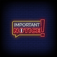 Obraz premium important notice neon Sign on brick wall background vector