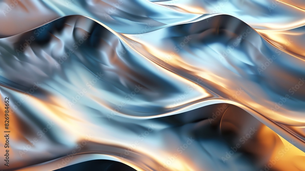 Poster a 3d abstract background featuring cascading sheets of metallic textures