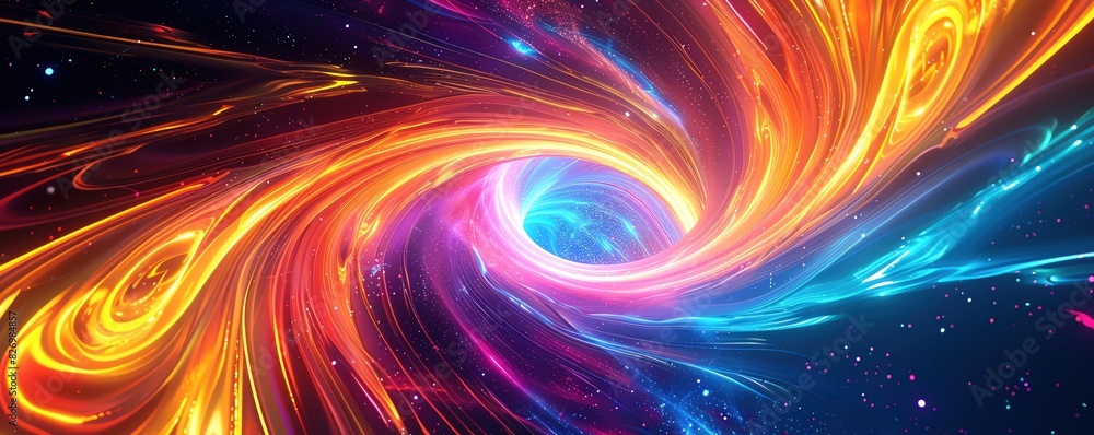 Poster a 3d abstract background with a swirling vortex of glowing particles