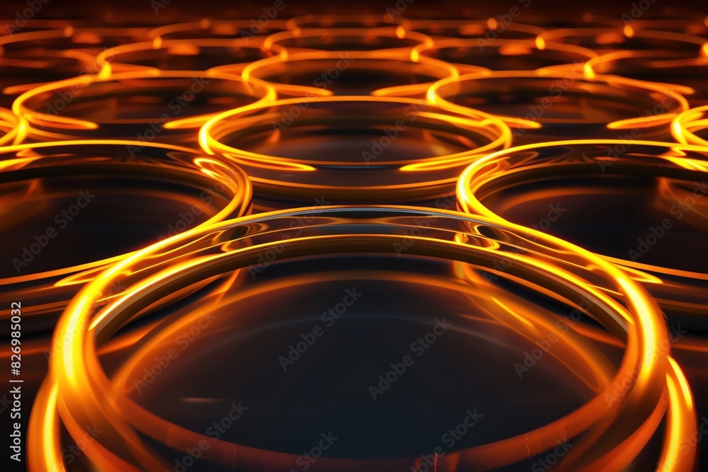 Poster a 3d abstract background with glowing rings floating in a dark void