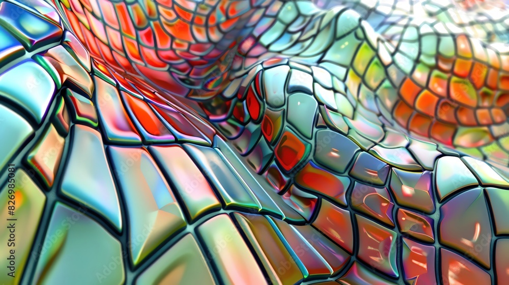 Poster a 3d abstract background with a mosaic of colorful tiles forming intricate patterns