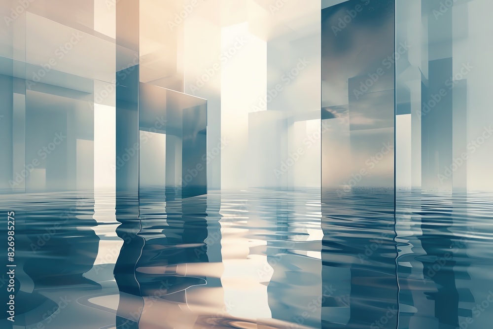 Aufkleber a 3d abstract background featuring floating, reflective orbs in a gradient of colors