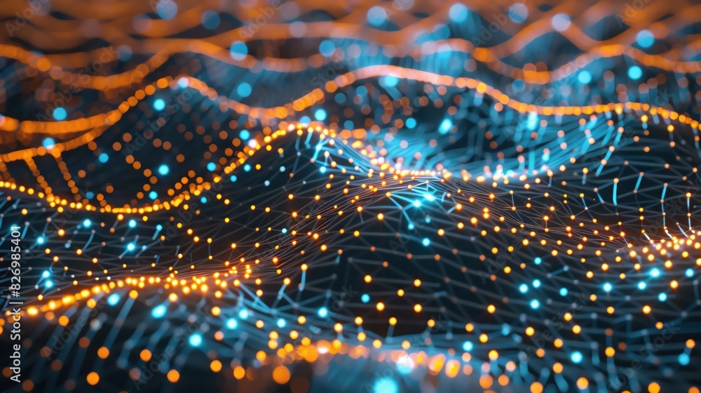 Poster a 3d abstract background with a network of interconnected, glowing nodes
