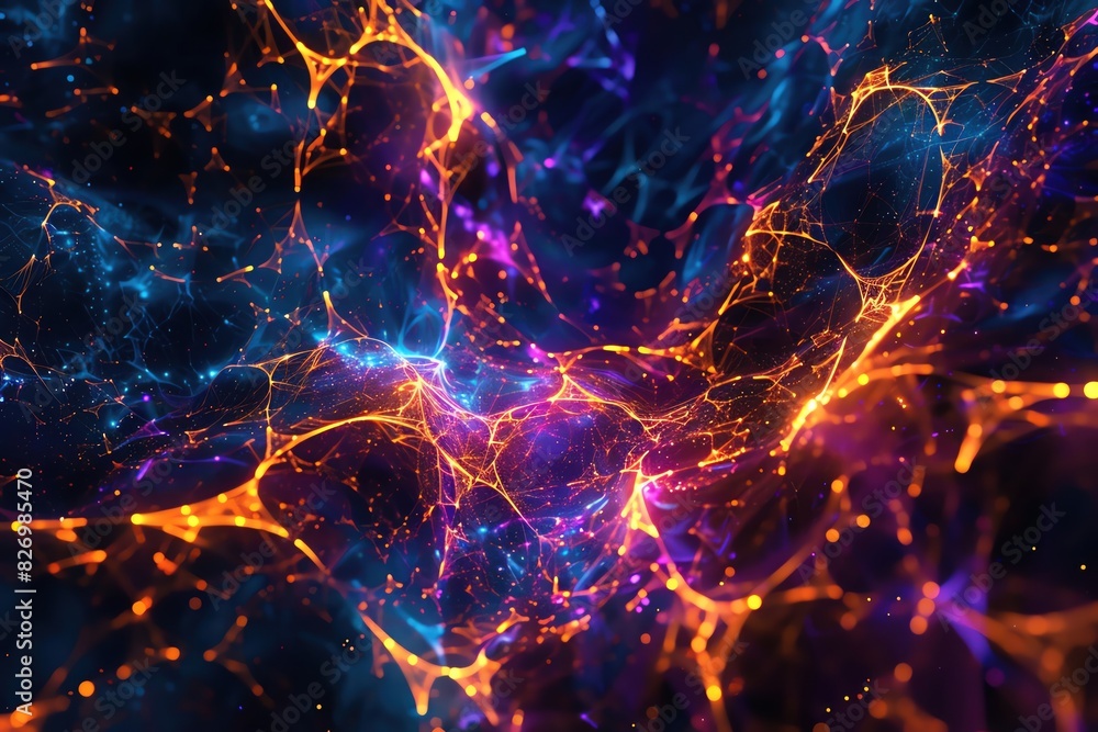 Poster a 3d abstract background with a fractal pattern of glowing, interconnected lines