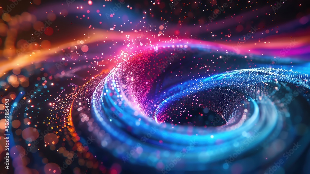 Poster a 3d abstract background with a swirling vortex of glowing particles
