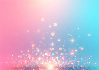 Fototapeta premium Rainbow unicorn pastel background with glitter stars. Pink fantasy sky. Holographic space with bokeh. Fairy iridescent gradient backdrop. Vector 
