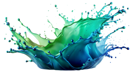 Deep Blue-Green Splash – Oceanic Feel: A deep blue-green liquid splash effect, evoking an oceanic and serene atmosphere, isolated on a white background.
