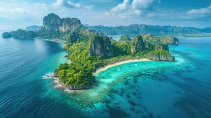 Fototapeta premium Tropical paradise with turquoise waters and lush islands