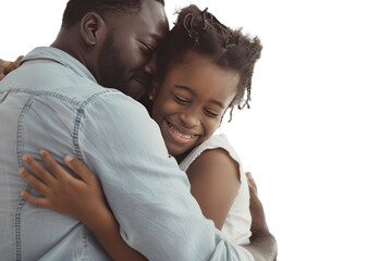 Fototapeta premium Young black family hugging each other on a white background