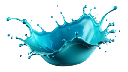 Bold Cyan Splash – Clean and Crisp: A bold cyan liquid splash with clean lines and crisp edges, adding a modern touch, isolated on a white background.

