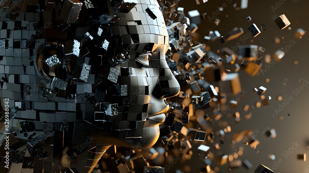Poster explosive of a three-dimensional geometric shape in dynamic motion