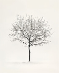 Elegant Minimalistic Graphite Tree on Pristine White Background