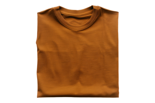 Brown folded t shirt isolated on white background