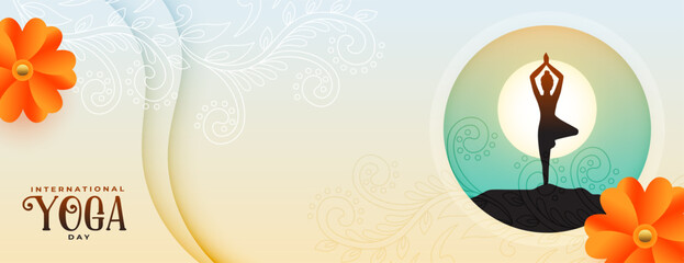 international yoga day banner woman in surya namaskar posture
