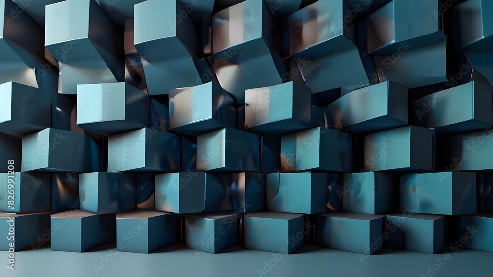 Aufkleber geometric blue background. abstract 3d render design with monotone shapes generative ai