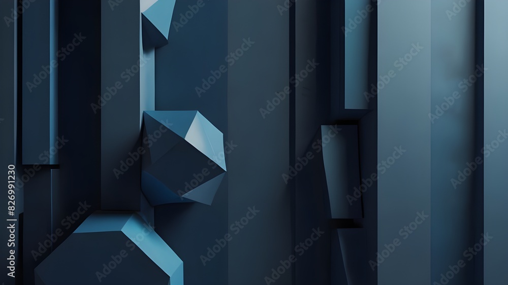 Poster geometric blue background. abstract 3d render design with monotone shapes generative ai