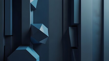 Geometric Blue Background. Abstract 3D Render Design with Monotone Shapes Generative AI 