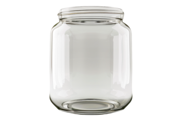 Empty glass jar isolated on white background