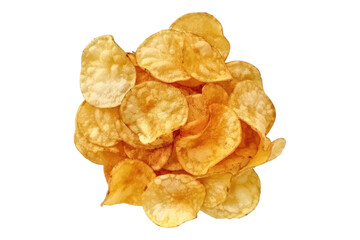 Homemade potato chips isolated on white background