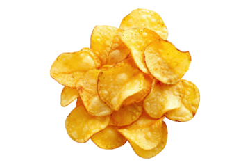 Homemade potato chips isolated on white background