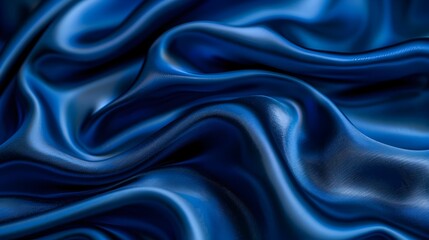 Obraz premium Wavy Silk Texture: An Exquisite Close-up Shot of Deep Royal Blue Luxurious Fabric