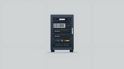 Modern Server Rack in a Minimalist Setting, Modern server rack in a minimalist setting, showcasing advanced data management and network technology