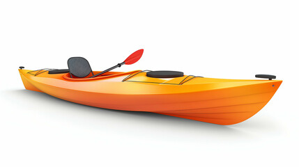 Bright Orange Kayak with Paddle on a White Background, Bright orange kayak with a red paddle on a clean white background, ideal for recreational water activities and outdoor adventures