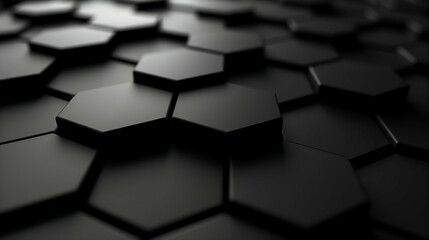 Abstract Black Hexagonal Pattern with 3D Effect, Abstract black hexagonal pattern with a 3D effect. Sleek and modern design, featuring geometric shapes creating depth and visual interest