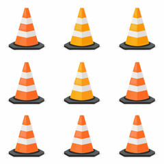 Traffic Cone Vector Icon Illustrations Set. Flat Road Cone Icons