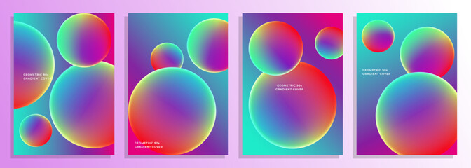 geometric circle gradient 90s holographic cover poster background design set