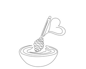 Continuous one line drawing of balloon Whisk and bowl. Love cooking concept in simple outline vector illustration. Editable stroke.