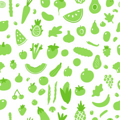 Vector pattern from a collection of vegetables and fruits hand-drawn in doodle style