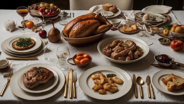 A dinner table set for an unforgettable feast, each item holding a memory of its own ai_generated