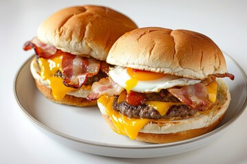Delicious Breakfast Burger with Juicy Beef Patty and Melted Cheddar