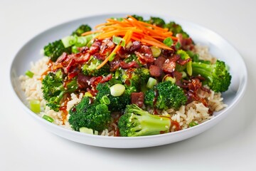 Tasty Brown Rice Bowl with Crispy Bacon and Broccoli
