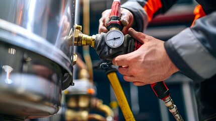 Plumber's Expert Hands Repairing a Water Heater in an Industrial Utility Room